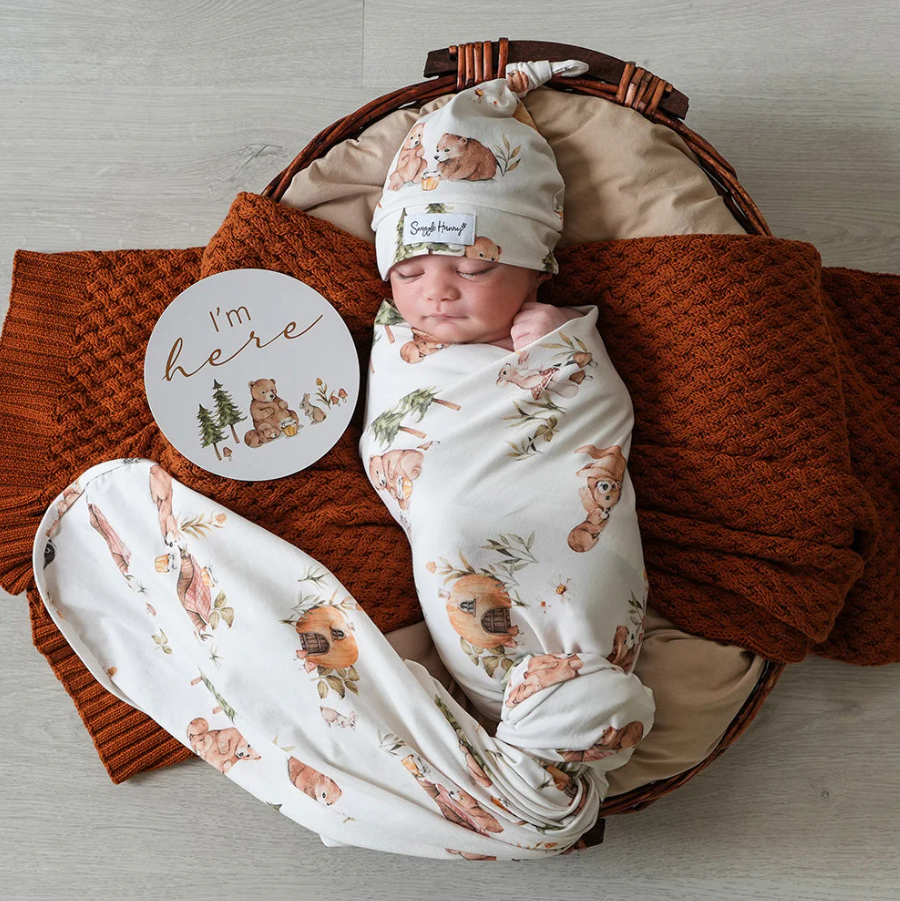 Baby Jersey Wrap & Beanie Set - Bears