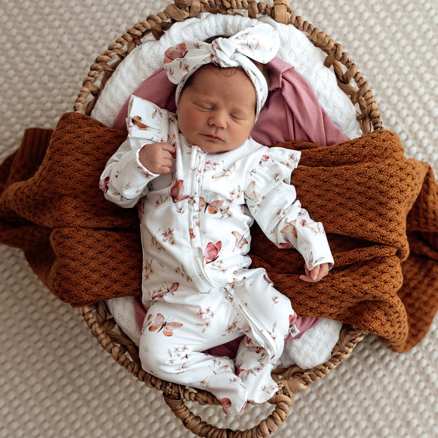 Butterfly Organic Snuggle Sleepsuit Zip Footie with Frill