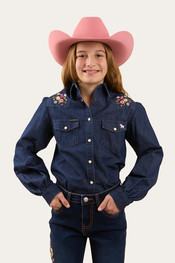Dahlia Kids Denim Western Shirt - Classic Blue
