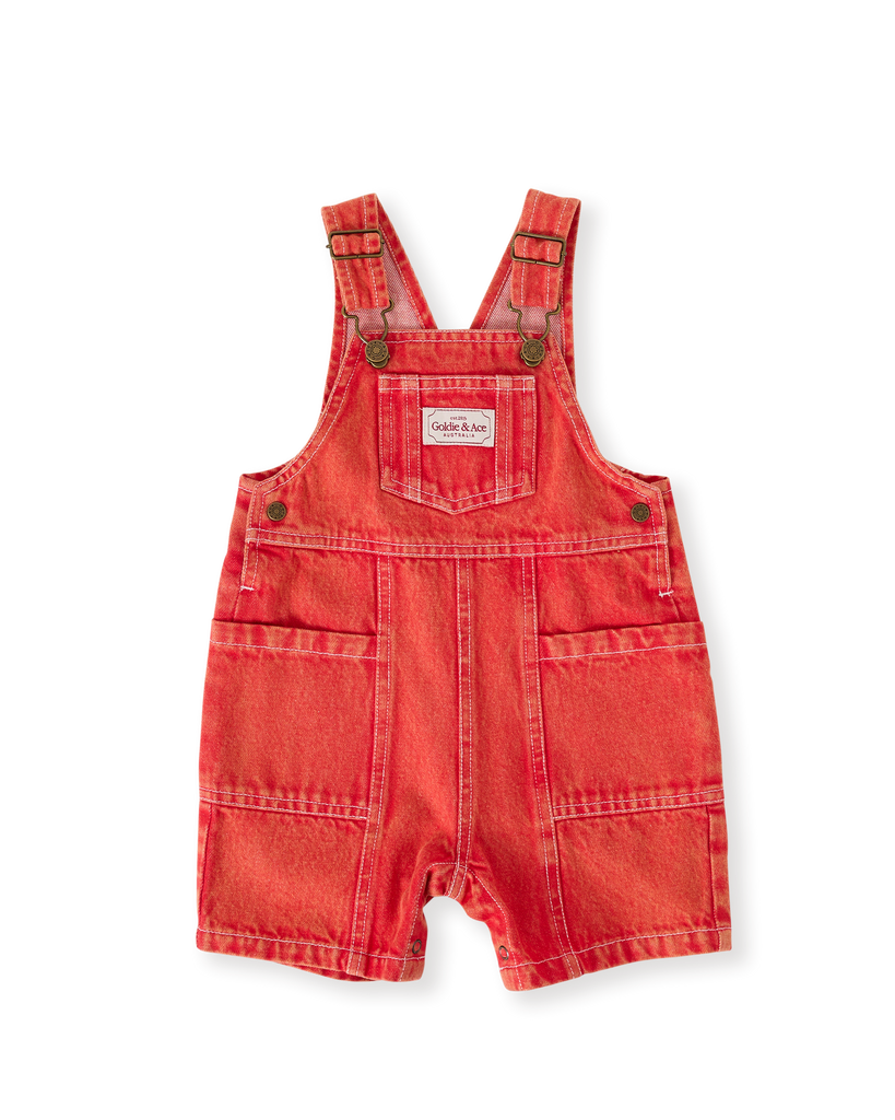 Burton Vintage Washed Denim Pocket Overalls - Apple Red