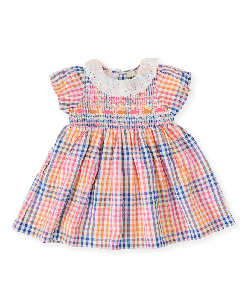 Rainbow Gingham Flo Smocked Dress
