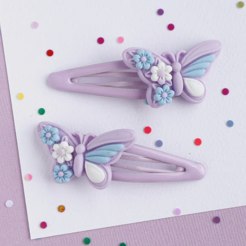 Lavender Butterfly Hair Clips