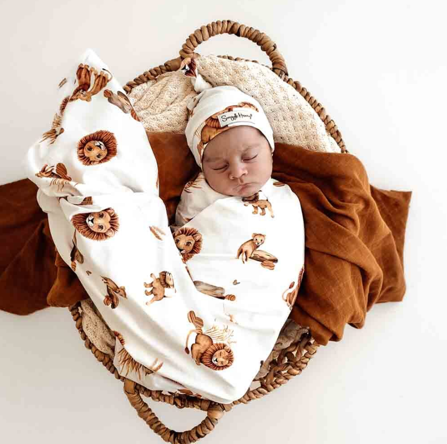 Baby Jersey Wrap & Beanie Set - Lion
