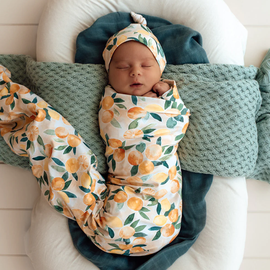 Baby Jersey Wrap & Beanie Set - Sunny Citrus
