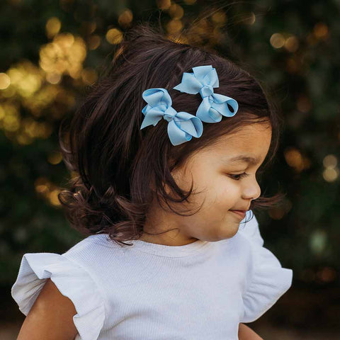 Bow Clip Small Piggy Tail Pair - Baby Blue