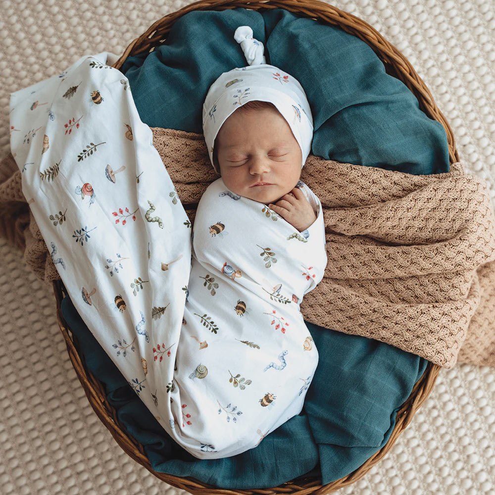 Baby Jersey Wrap & Beanie Set - Garden Friends