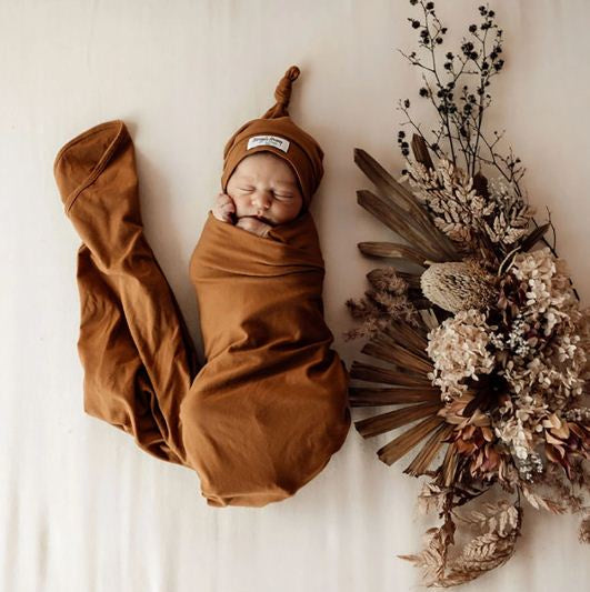 Baby Jersey Wrap & Beanie Set - Bronze