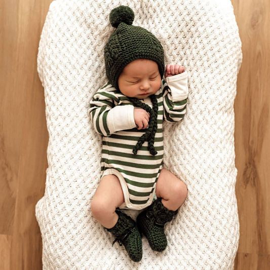 Merino Wool Bonnet & Booties - Olive