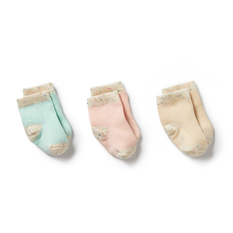 3 Pack Baby Socks - Mint Green/Cream/Pink