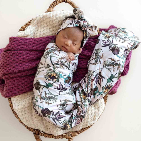 Baby Jersey Wrap & Topknot Set - Banksia