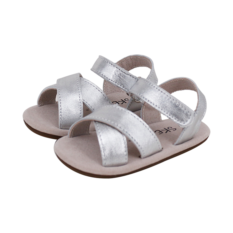 Pre-Walker Cross Leather Sandal - Silver