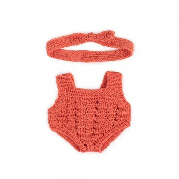 Eco Knitted Romper & Hairband - Peach (for 21cm  doll)