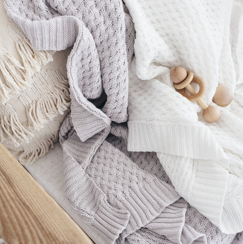 Diamond Knit Baby Blanket - Warm Grey