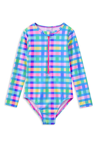 Picnic Check Long Sleeve Swimsuit