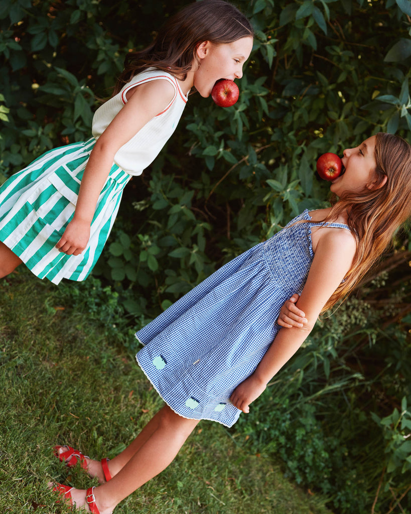 Shirred Gingham Apple Dress