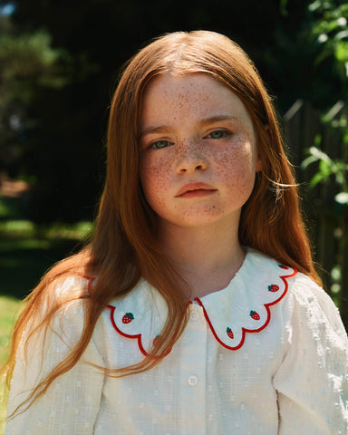Scallop Collar Strawberry Cropped Blouse
