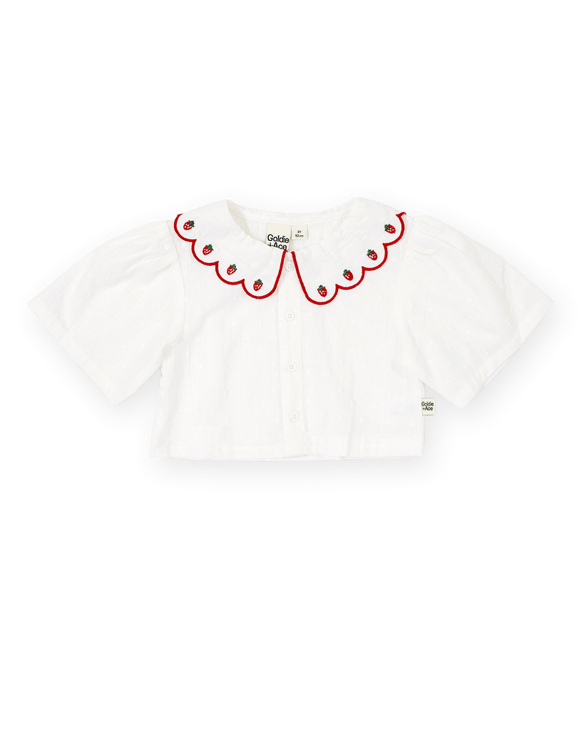 Scallop Collar Strawberry Cropped Blouse