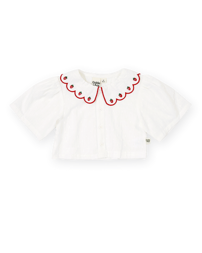 Scallop Collar Strawberry Cropped Blouse