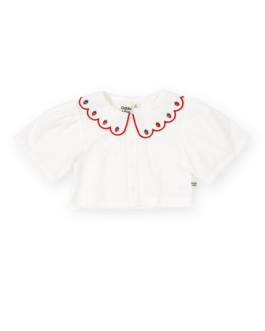 Scallop Collar Strawberry Cropped Blouse