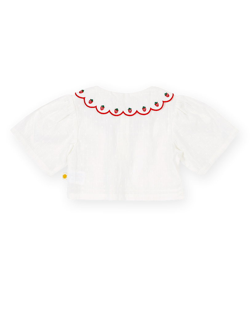 Scallop Collar Strawberry Cropped Blouse