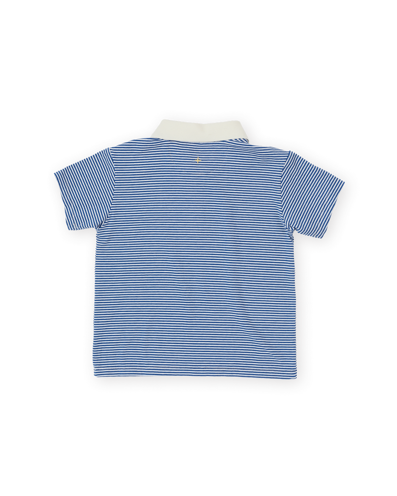 Navy Stripe Logo Polo Top