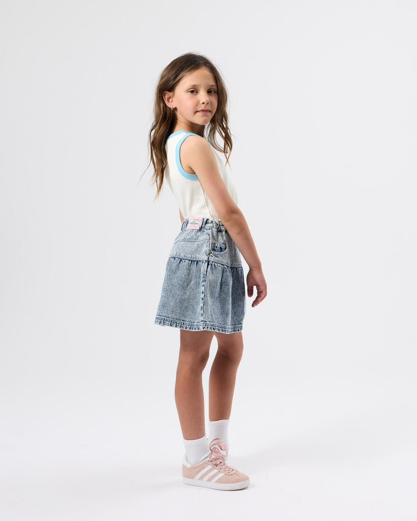 Pinstripe Peplum Denim Skirt