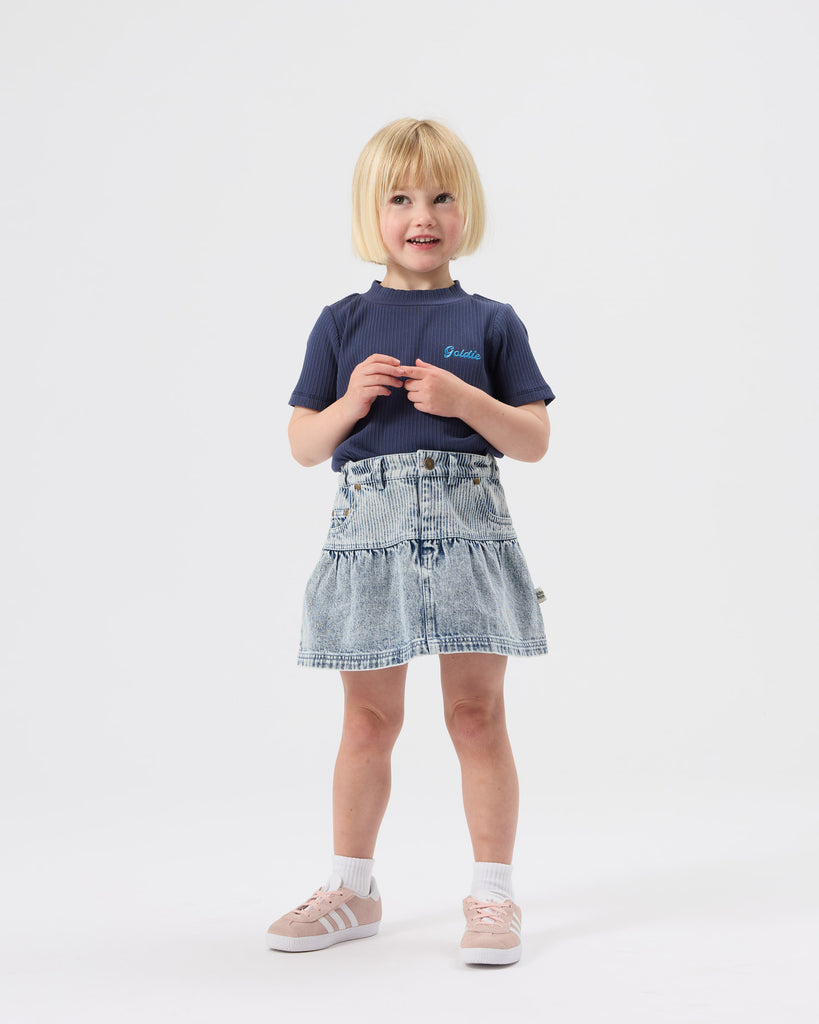 Pinstripe Peplum Denim Skirt