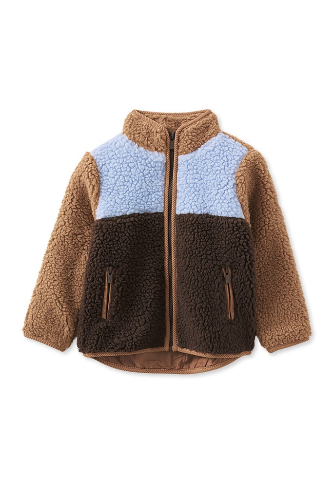 Colour Block Sherpa Jacket - Tan