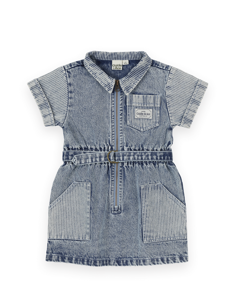 Piper Pinstripe Denim Belted Dress