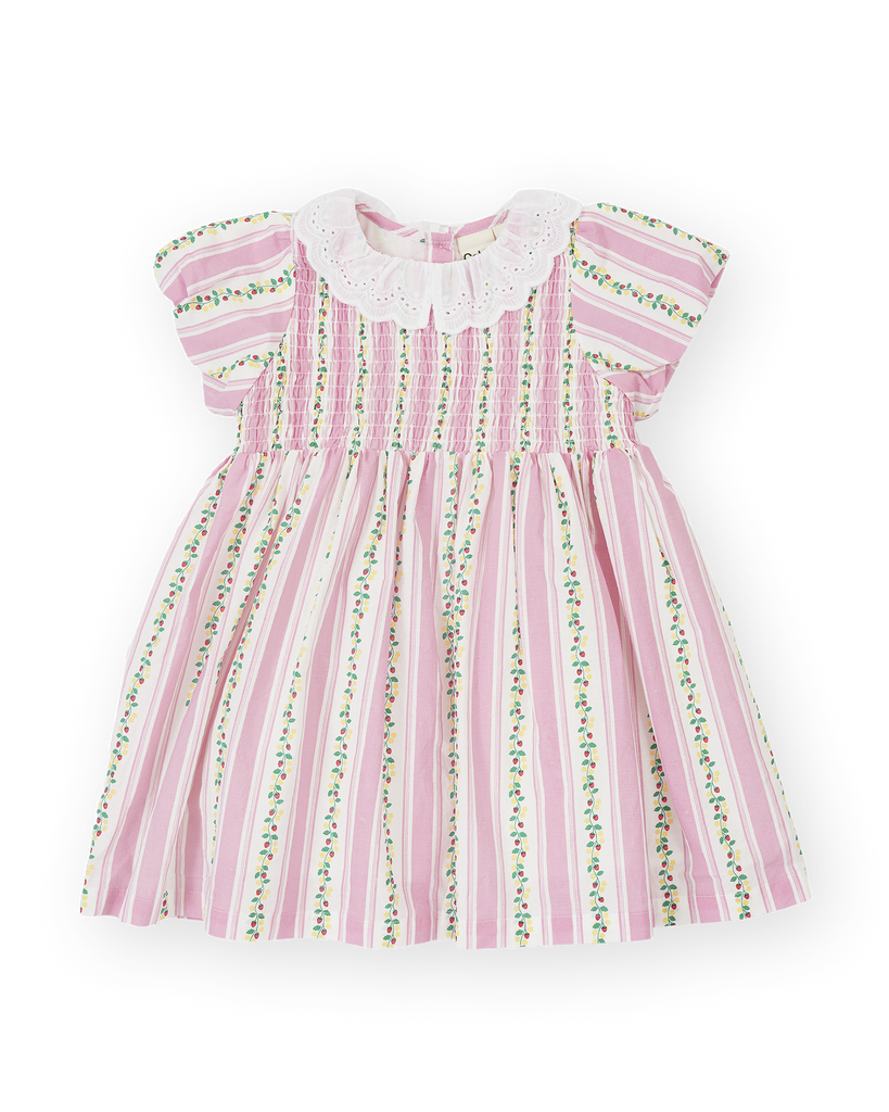 Antique Stripe Strawberry Flo Smocked Dress