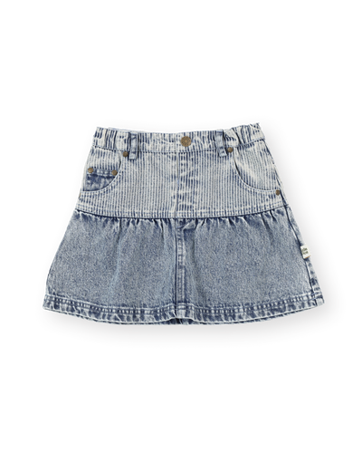 Pinstripe Peplum Denim Skirt