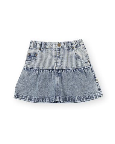 Pinstripe Peplum Denim Skirt