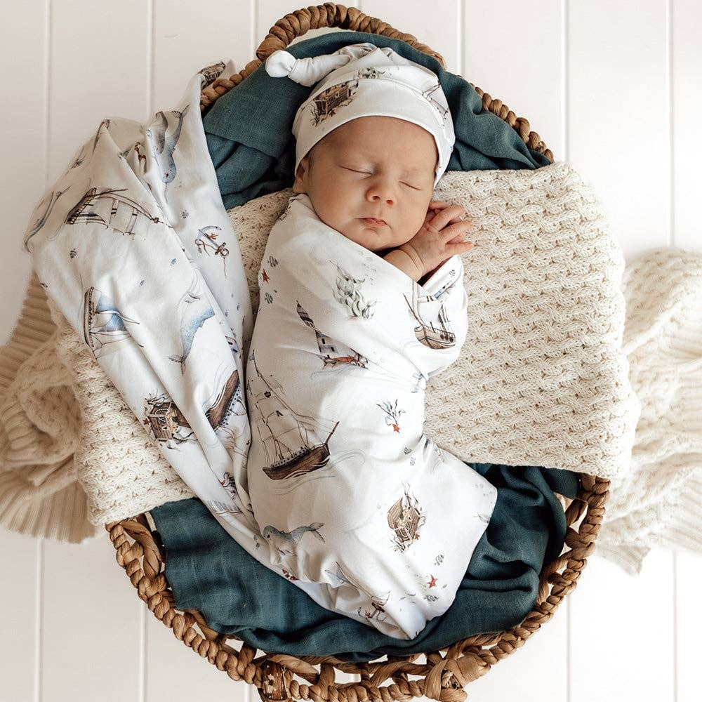 Baby Jersey Wrap & Beanie Set - Set Sail