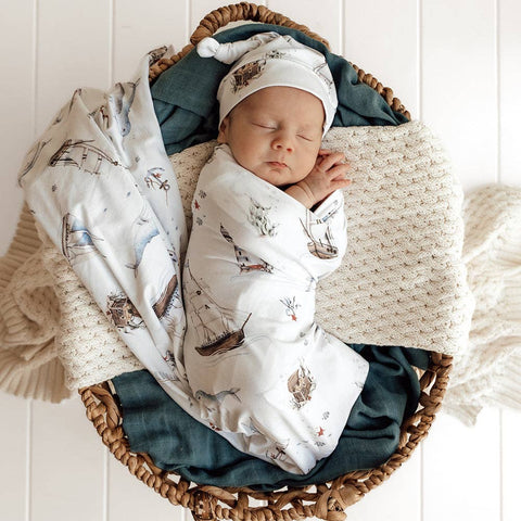 Baby Jersey Wrap & Beanie Set - Set Sail