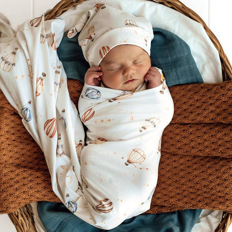 Baby Jersey Wrap & Beanie Set - Up & Away