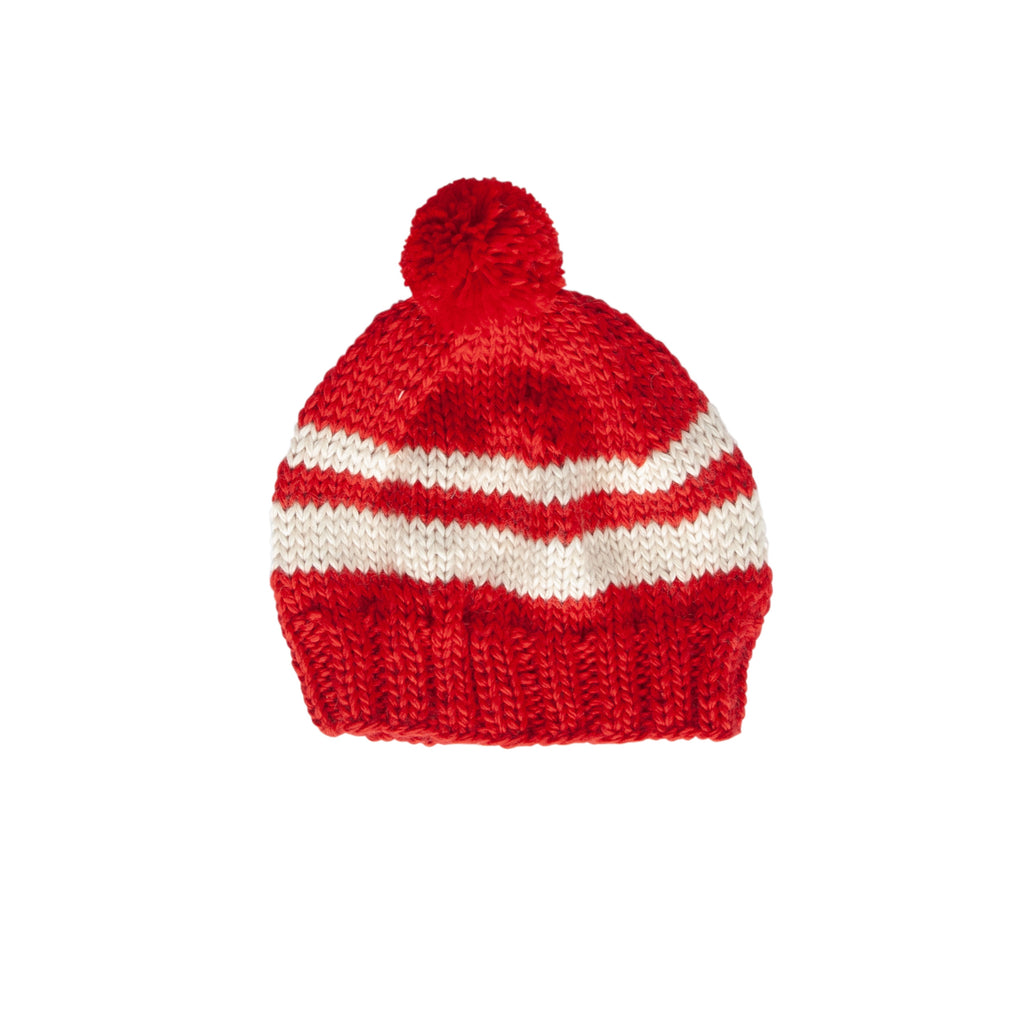 Retro Beanie - Red & Cream