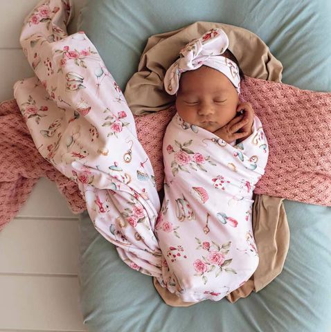 Baby Jersey Wrap & Topknot Set - Alice's Tea Party