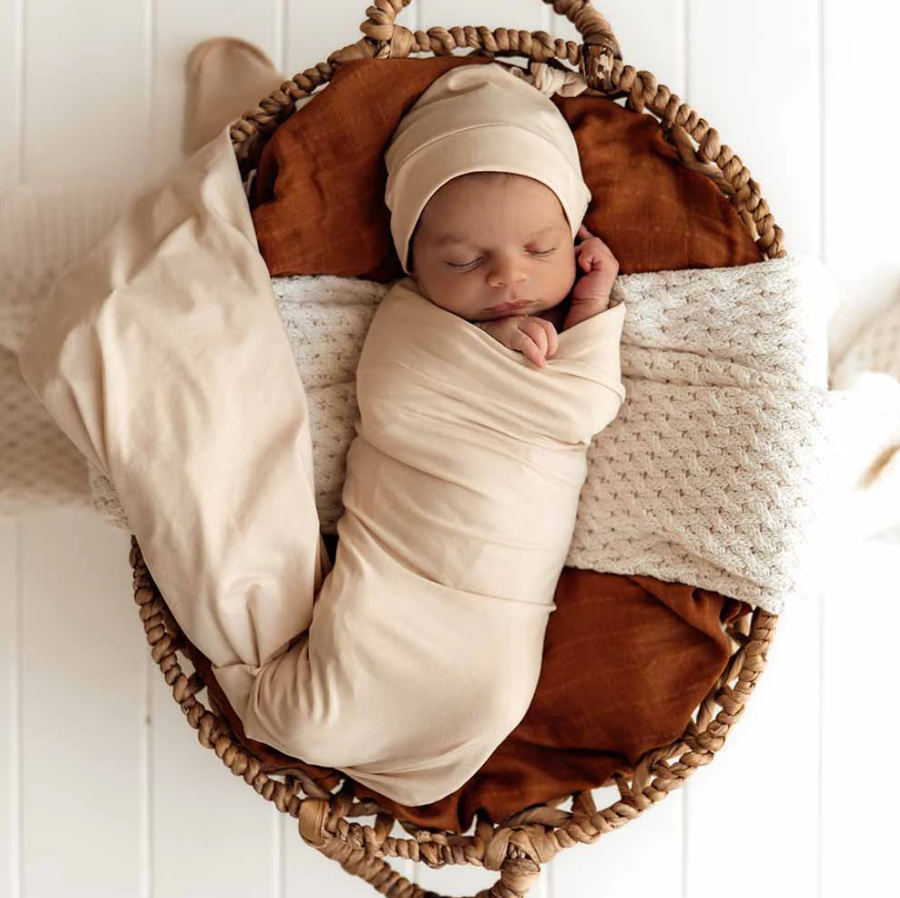 Baby Jersey Wrap & Beanie Set - Babyccino