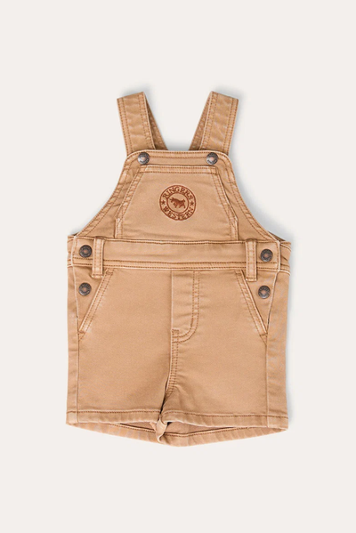 Barnyard Buddy Babies Shorts Overalls - Dark Sand