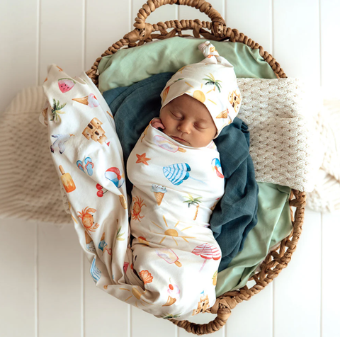 Baby Jersey Wrap & Beanie Set - Beach Fun