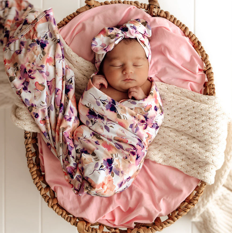 Baby Jersey Wrap & Topknot Set - Blushing Beauty