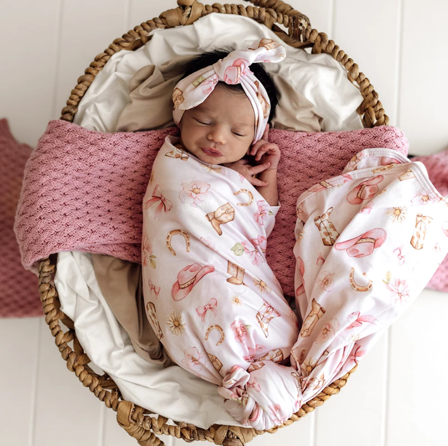 Baby Jersey Wrap & Topknot Set - Boots & Bows