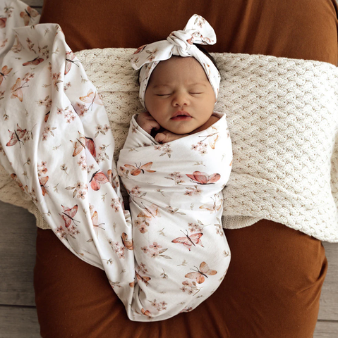 Baby Jersey Wrap & Topknot Set - Butterfly