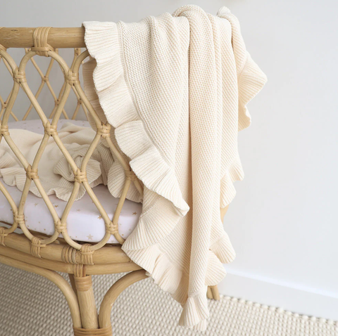 Ruffle Knit Organic Baby Blanket - Cream