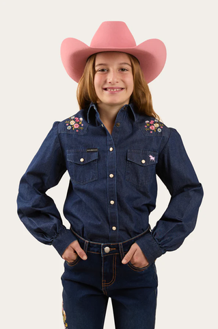 Dahlia Kids Denim Western Shirt - Classic Blue