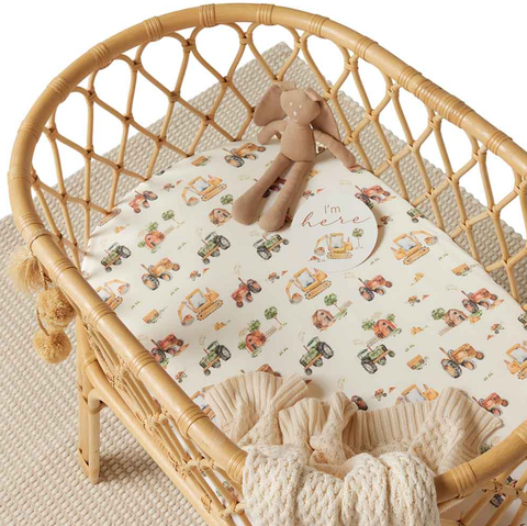 Bassinet Sheet/Change Pad Cover - Diggers & Tractors