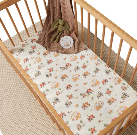 Fitted Cot Sheet - Diggers & Tractors