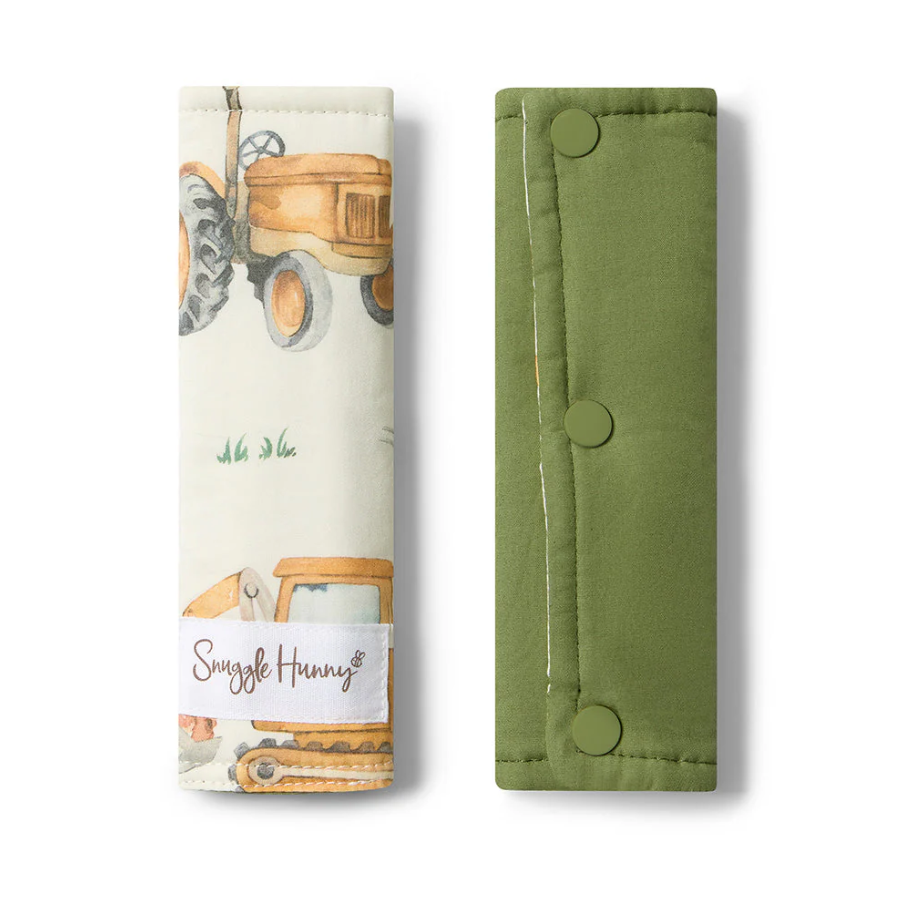 Universal Reversible Pram Strap Covers - Diggers & Tractors