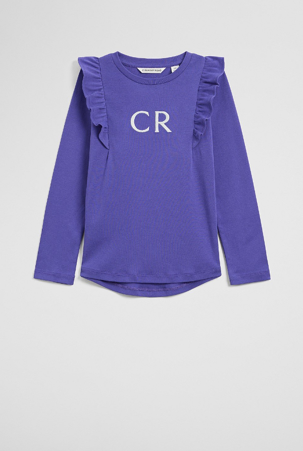 Country Road Logo Long Sleeve Frill T-Shirt - Cobalt