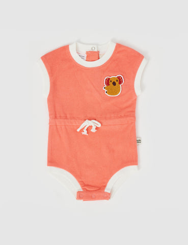 Koala Hug Terry Towelling Romper - Melon